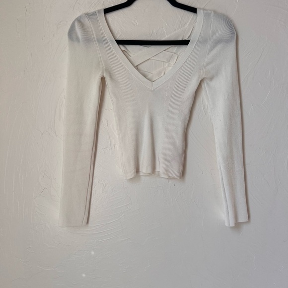 Free People ribbed criss cross back long sleeve knit top size S - Picture 3 of 10